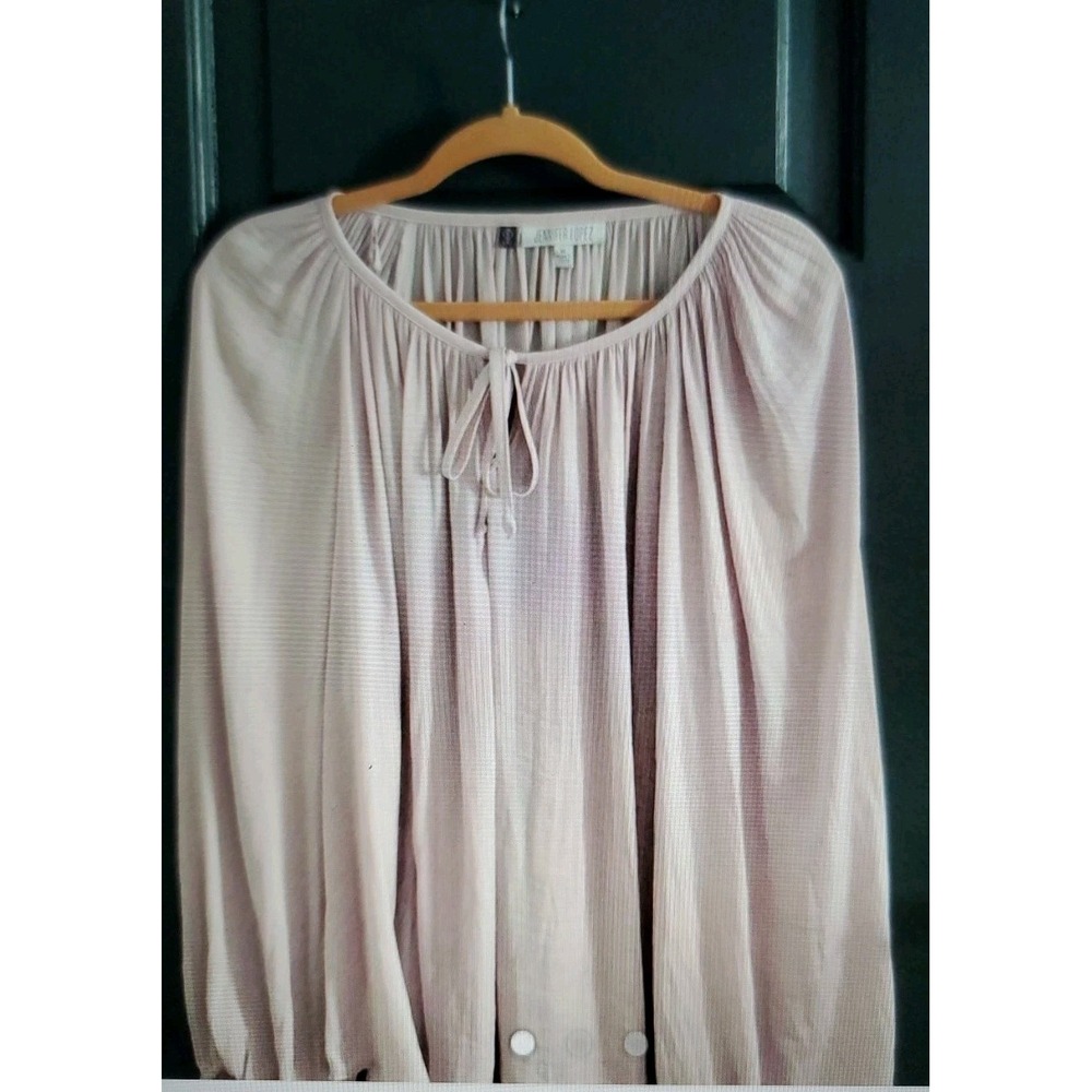 JLO Jennifer Lopez‎ Blouse Women's XL Soft Pink Satin Like Tie Shirt Boho Top